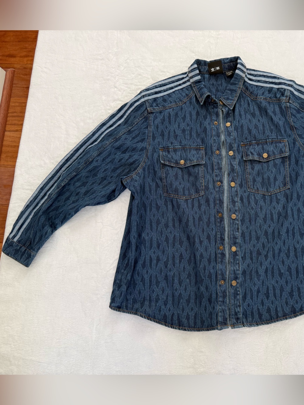 Adidas x Ivy Park Monogram L Denim Shirt Shacket Oversize Unisex Beyonce Stripes - Picture 12 of 12